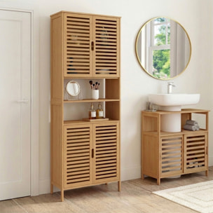 Armoire salle de bain Maya bambou 4 portes
