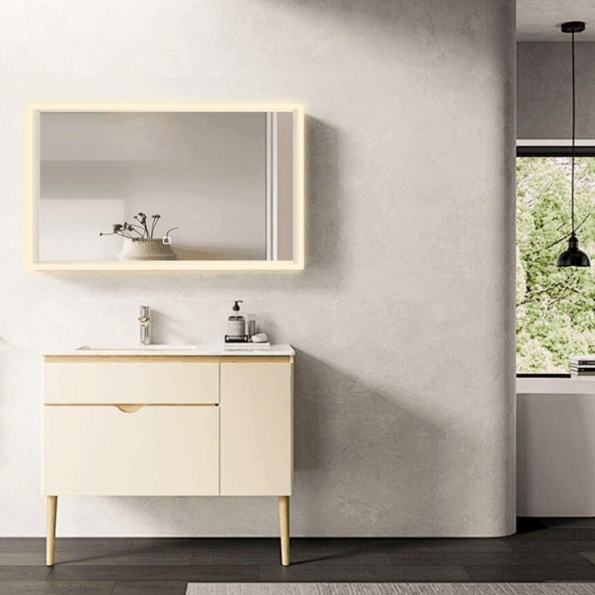 Miroir lumineux rectangulaire l.60 x H.100 cm LED 3 couleurs avec capteur Vision SAT (SATZVIOBLED60100)