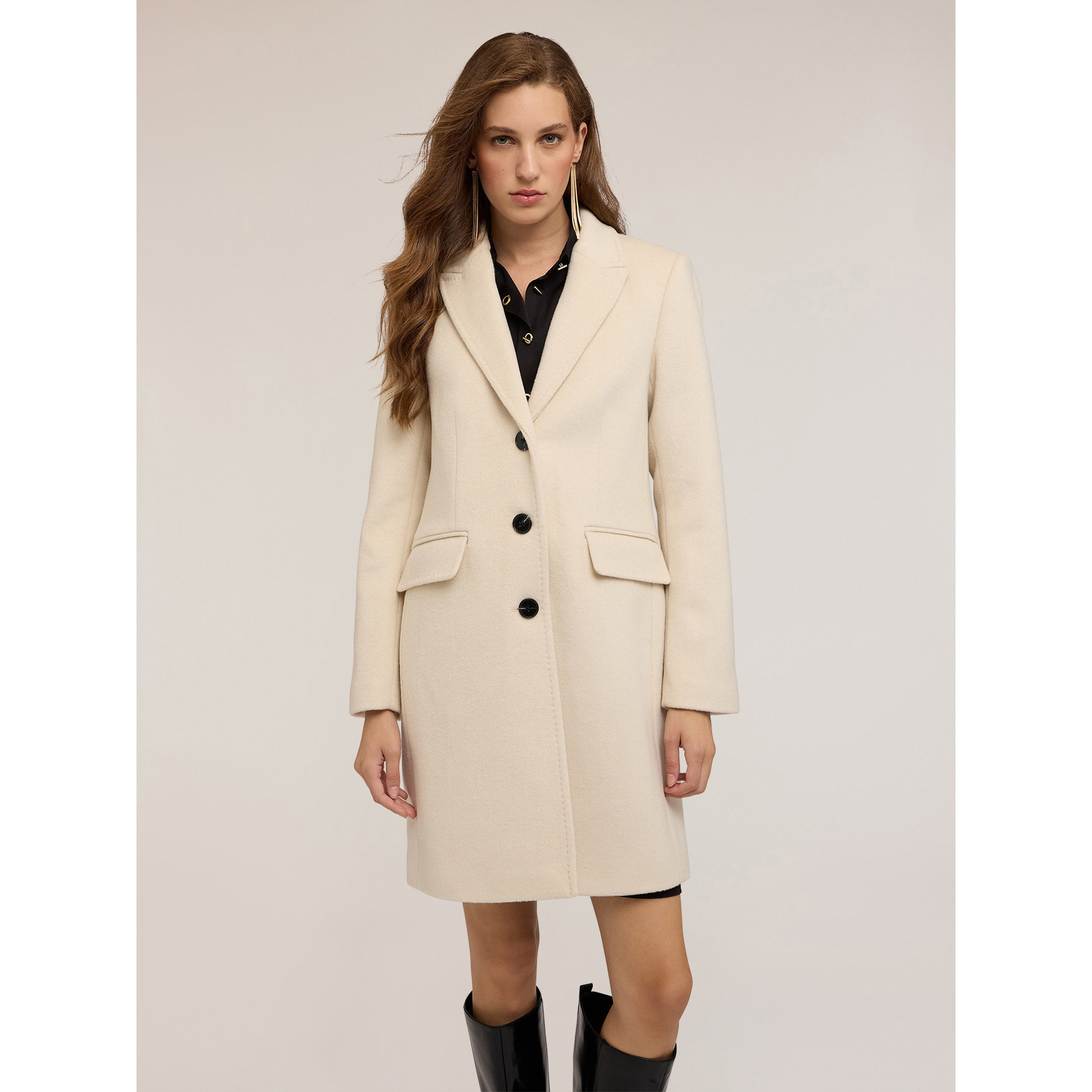 Motivi - Cappotto in misto lana ammagliato - Bianco