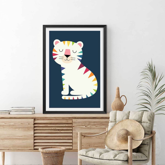 Affiche  tigre en arc en ciel Affiche sous cadre noir
