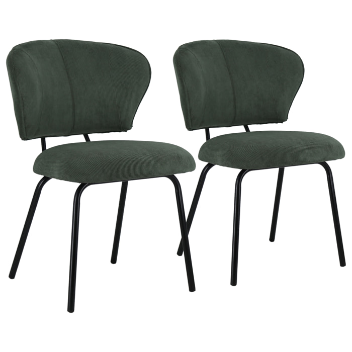 Lot de 2 chaises en velours côtelé vertes NILSA