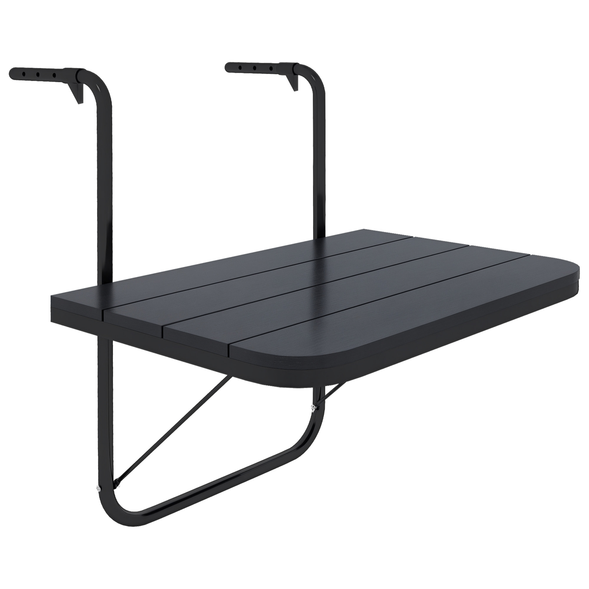 Mesa Colgante de Balcón, Mesa Plegable para Balcón de Aluminio para Barandilla, con Altura Ajustable en 4 Niveles, Adaptable a 4 Anchos, Carga 25 kg, para Jardín, 60x40x55-64 cm, Negro