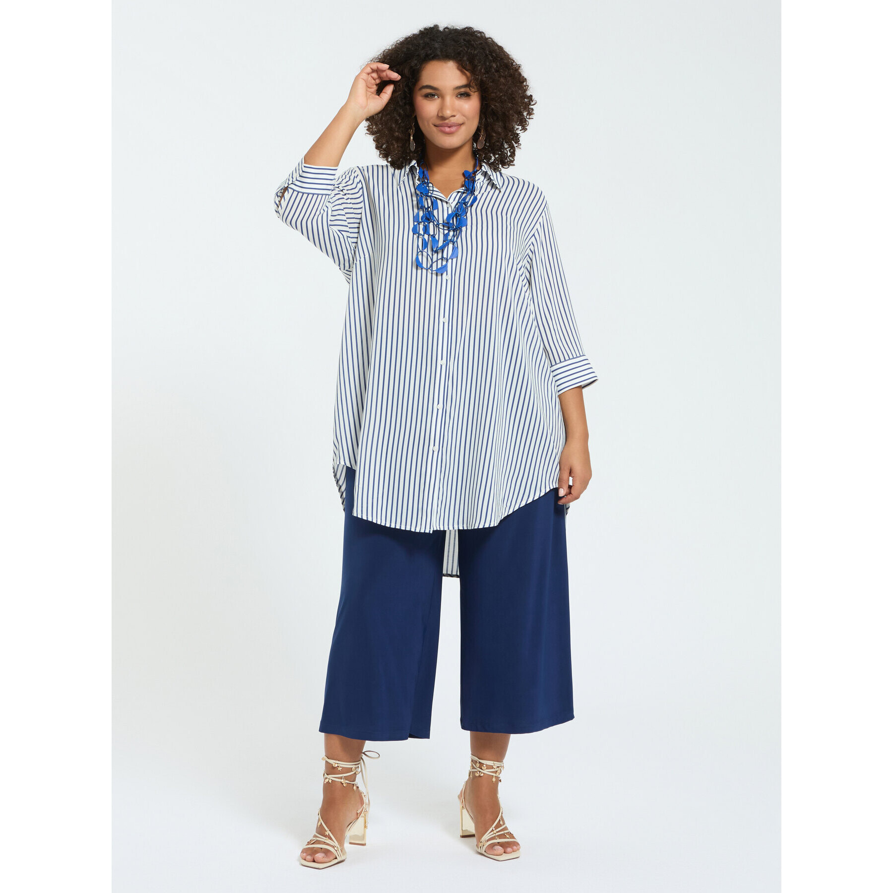 Fiorella Rubino - Camicia a righe in mussola di viscosa - Blu