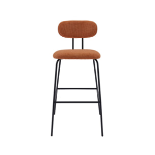 2 tabourets de bar décor bois courbé teinté noyer et tissu déperlant terracotta. pieds métal noir mat (lot de 2) - L 44 x P 51 x H 103cm - Erin