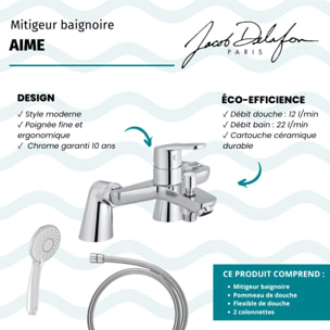 Mitigeur baignoire Aimé + pommeau de douche Juliette + flexible de douche métal + colonnettes