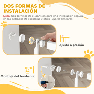 Barrera de Seguridad para Perros y Gatos Extra Alta 180 cm, Barrera para Perros Extensible 76-104 cm, Separación 3,5 cm, para Puertas y Escaleras, con Montaje a Presión, 2 Extensiones, Blanco