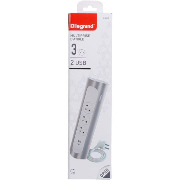 Multiprise LEGRAND FB 3X2P+T CORNER ANGLE USB A+C 1M BLANC