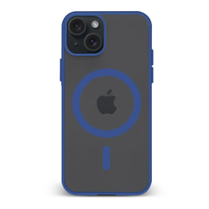 DAM Custodia ibrida anti-shock  Magsafe per iPhone 15. Bordi in silicone e retro in PVC. 7,44x1,06x15,04 centimetri. Colore: blu scuro