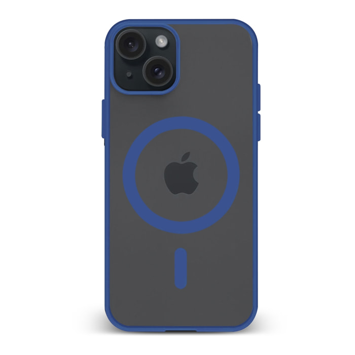 DAM Custodia ibrida anti-shock  Magsafe per iPhone 15. Bordi in silicone e retro in PVC. 7,44x1,06x15,04 centimetri. Colore: blu scuro