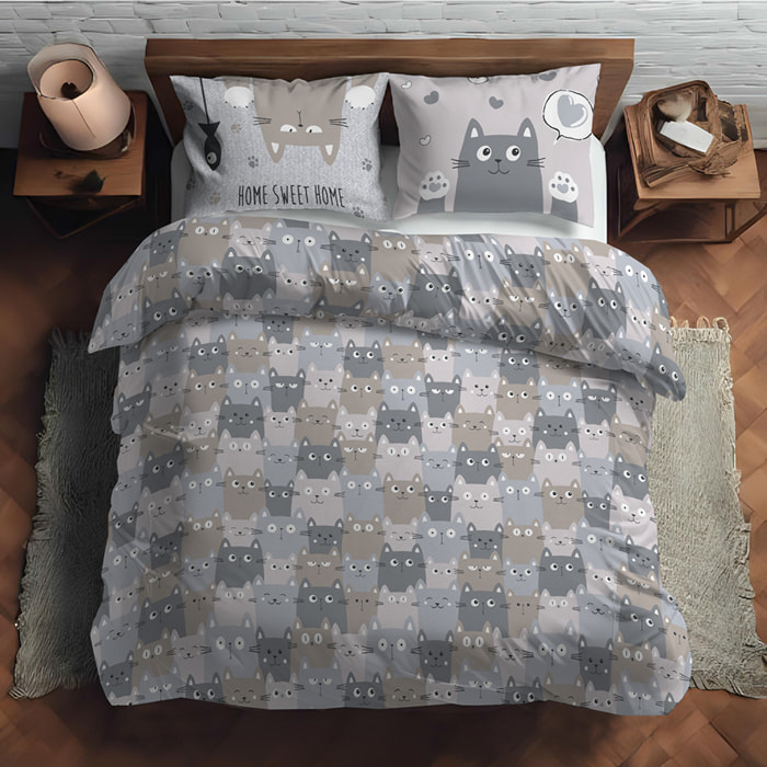Parure copripiumino happycat beige 100% cotone