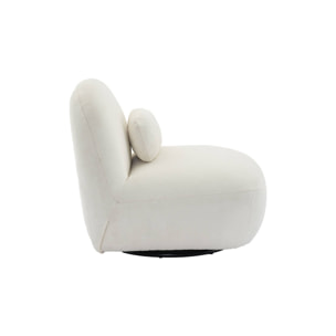 Fauteuil pivotant 360° en bouclette texturée blanc crème. piètement en métal noir mat - SPINO