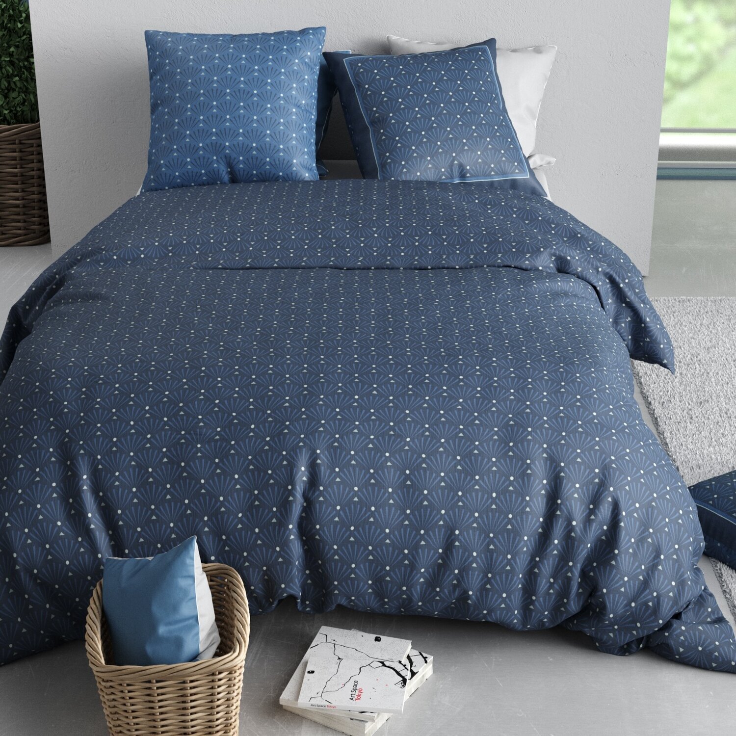 Parure housse de couette imprimé 100% coton - azura