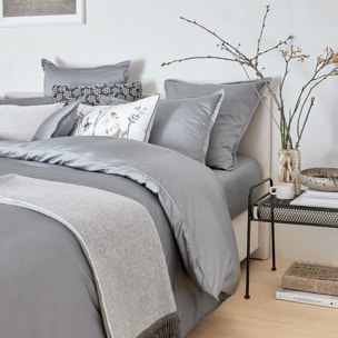 Drap housse uni en satin de coton, bonnet 40cm, TEOPHILE, Gris Meteore