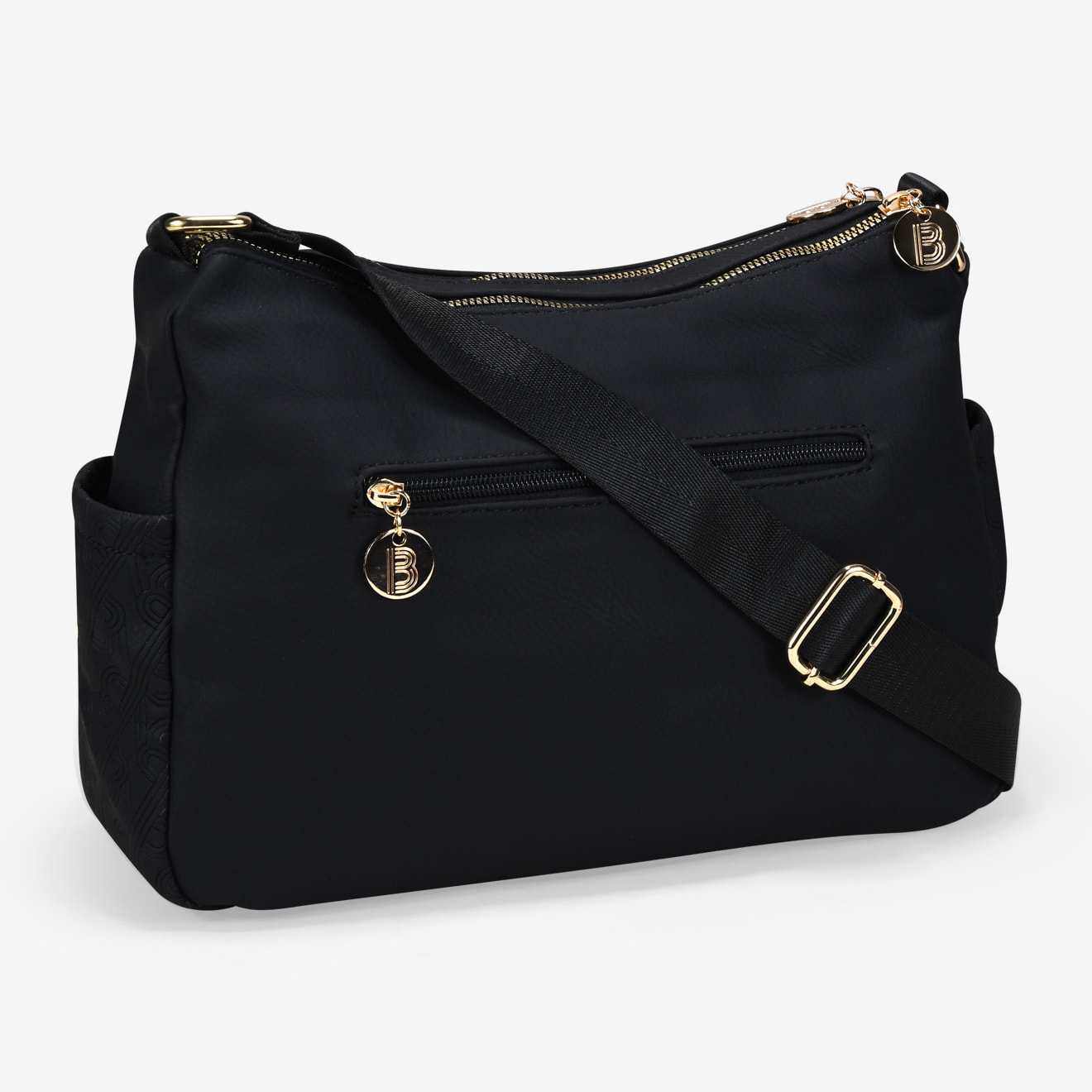 Bolso bandolera negro con bolsillos y doble cremallera