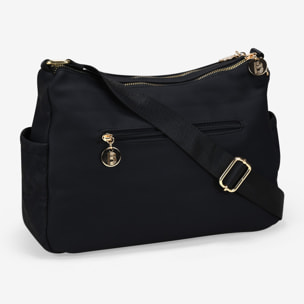 Bolso bandolera negro con bolsillos y doble cremallera