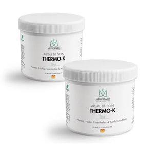 MEDICAFARM - Argile de soin THERMO-K - Formule chauffante - Aide à apaiser les douleurs musculaires et articulaires - Aide à améliorer la microcirculation - Lot de 2 pots de 250g