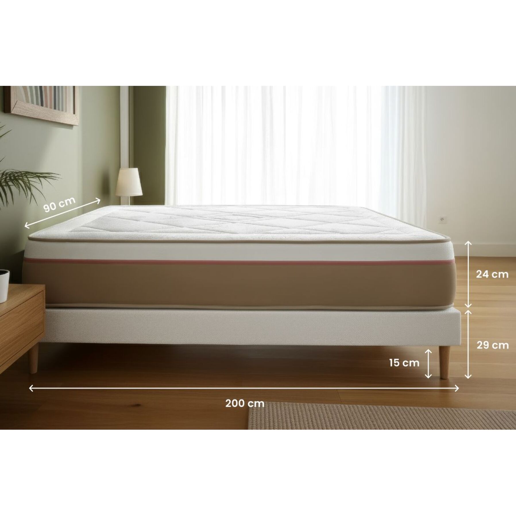 Ensemble Matelas Le Soyeux - 24cm - Ressorts ensachés et mémoire de forme - Equilibré - Sommier Tapissier Beige