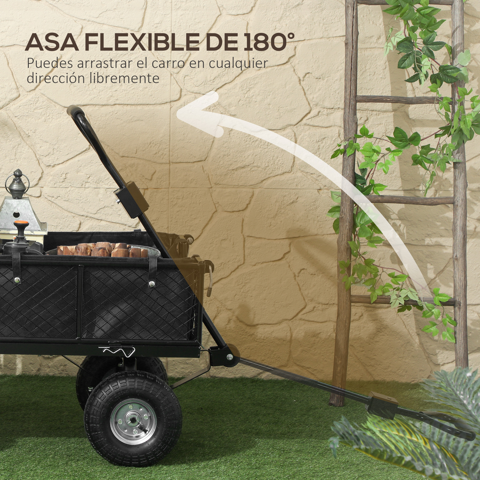 Carro Playa con Ruedas Grandes Carro de Jardín con Mango Giratorio Ajustable y Bolsa Impermeable Removible Carga 300 kg Carrito Transporte para Todo Terreno Campaña Compra Negro