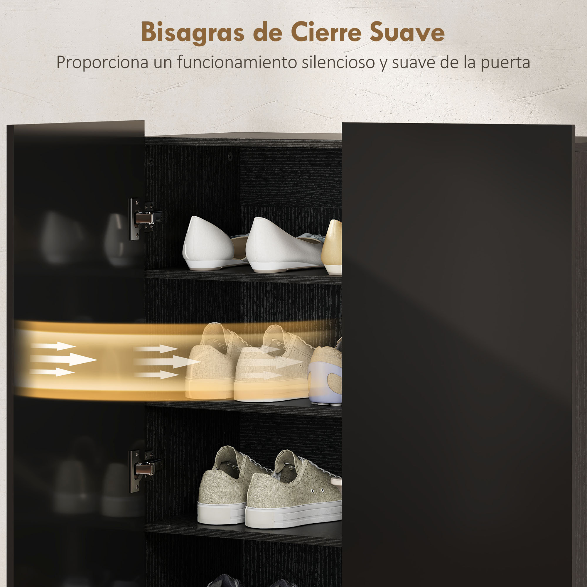 Zapatero de 2 Puertas con Cierre Suave, Zapatero Entrada Recibidor con Estantes Ajustables, Agujeros de Ventilación, para 20 Pares de Zapatos, 72x34,5x103 cm, Negro Brillo