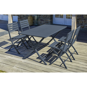 MARIUS - Ensemble repas de jardin 4 places en aluminium gris anthracite