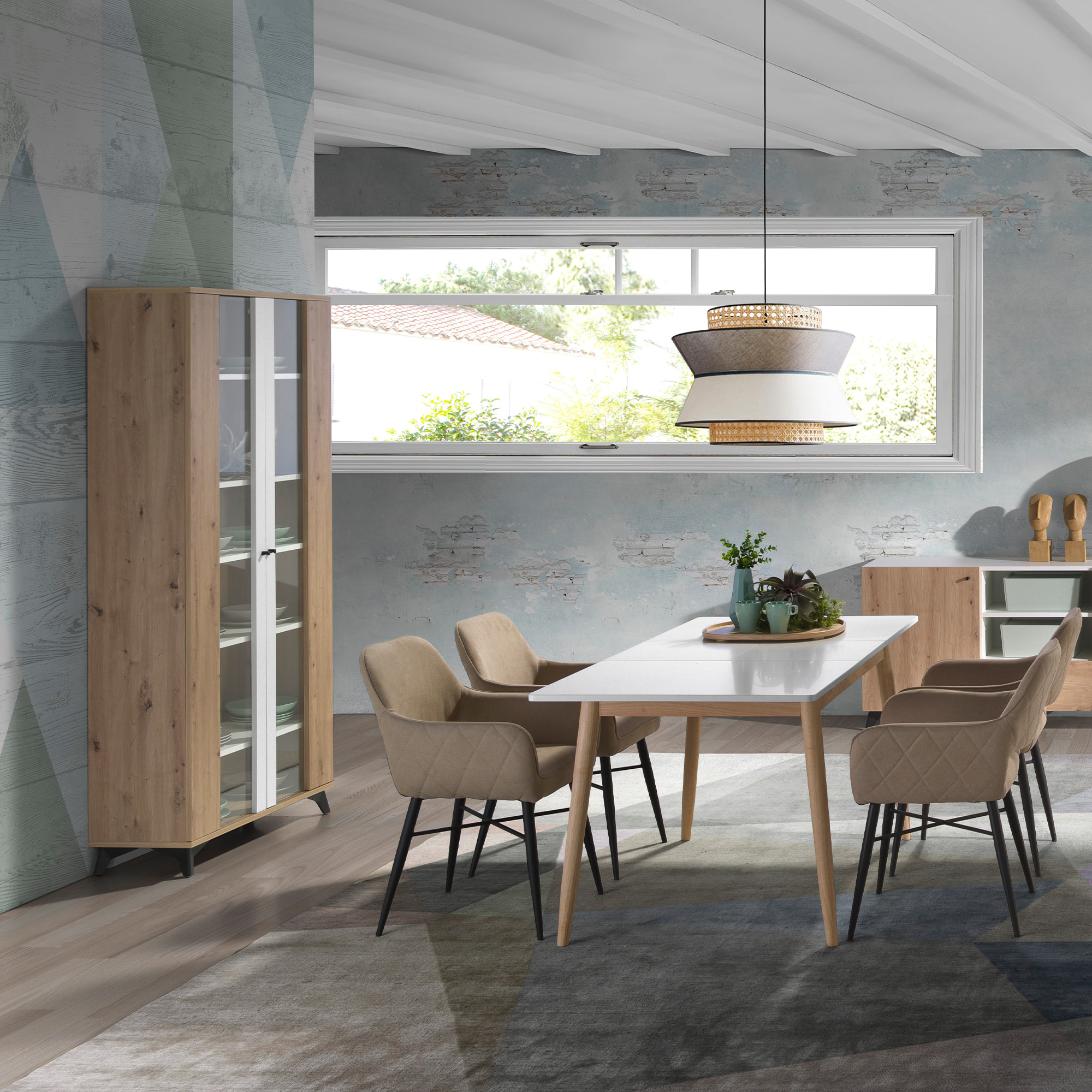 Vitrina – Blanco polar y roble