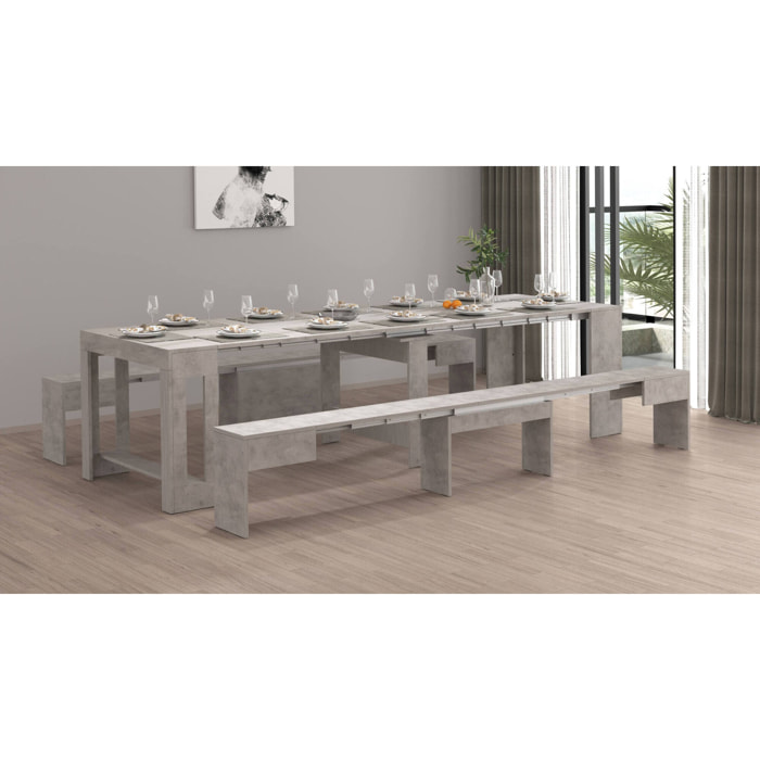 Panca Quedan, Set di 2 sedute per tavolo da pranzo, Panche allungabili, 290x25h45 cm, Grigio