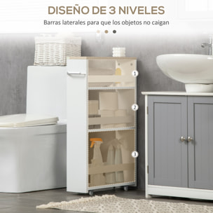 Estantería de Almacenamiento de Baño de 3 Niveles con Asa Lateral 48x15x80 cm