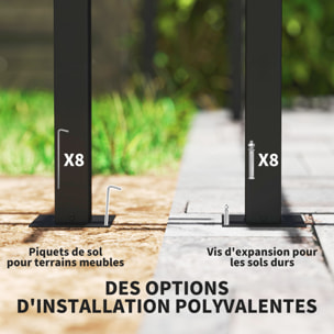 Pergola 3 x 4 m toile toit rétractable 4 rideaux ajustables métal noir polyester haute densité 180g/m² anthracite