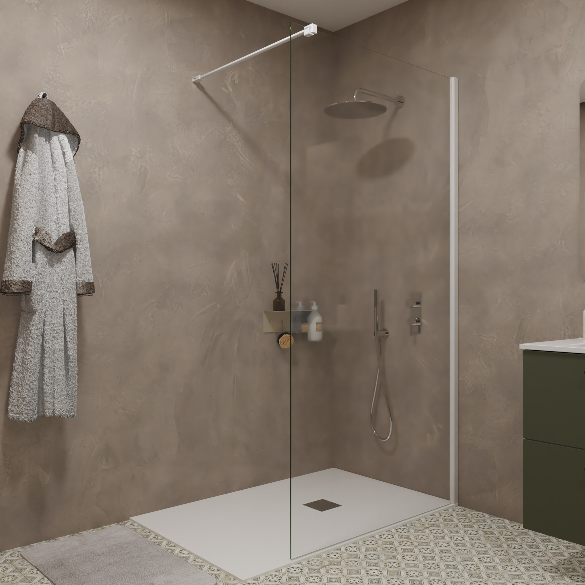 Mampara de Ducha | Panel Fijo | 90 X 195 cm | Perfil Blanco | Cristal Templado con Espesor de 8mm| Tratamiento Antical | Alday