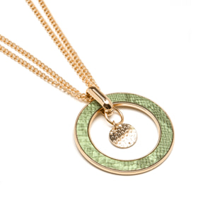 Collar de Cuero Verde Claro acabado en oro amarillo de 18K