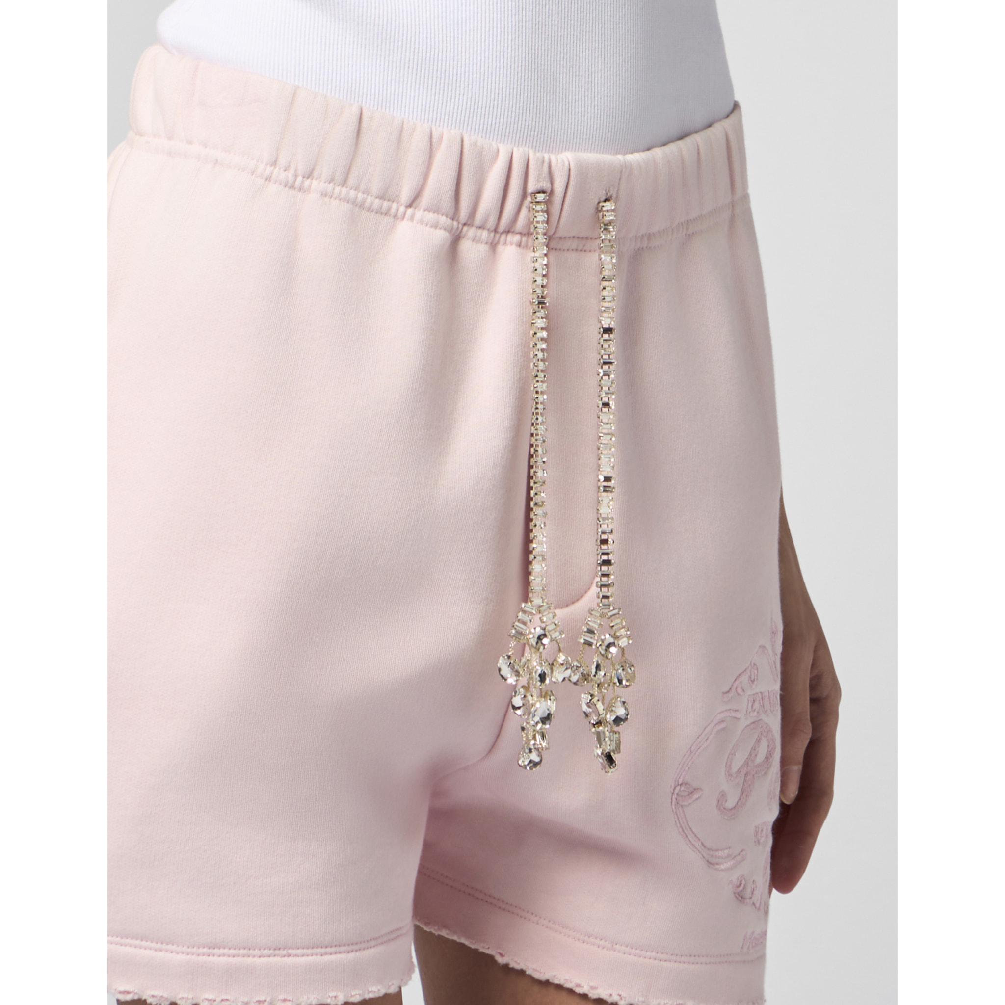 PHILIPP PLEIN Washed Fleece Shorts Tennis Club Crystals