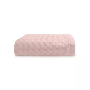 Serviette eponge pur coton 240 g/m² nid d'abeille rose Detente rose poudre