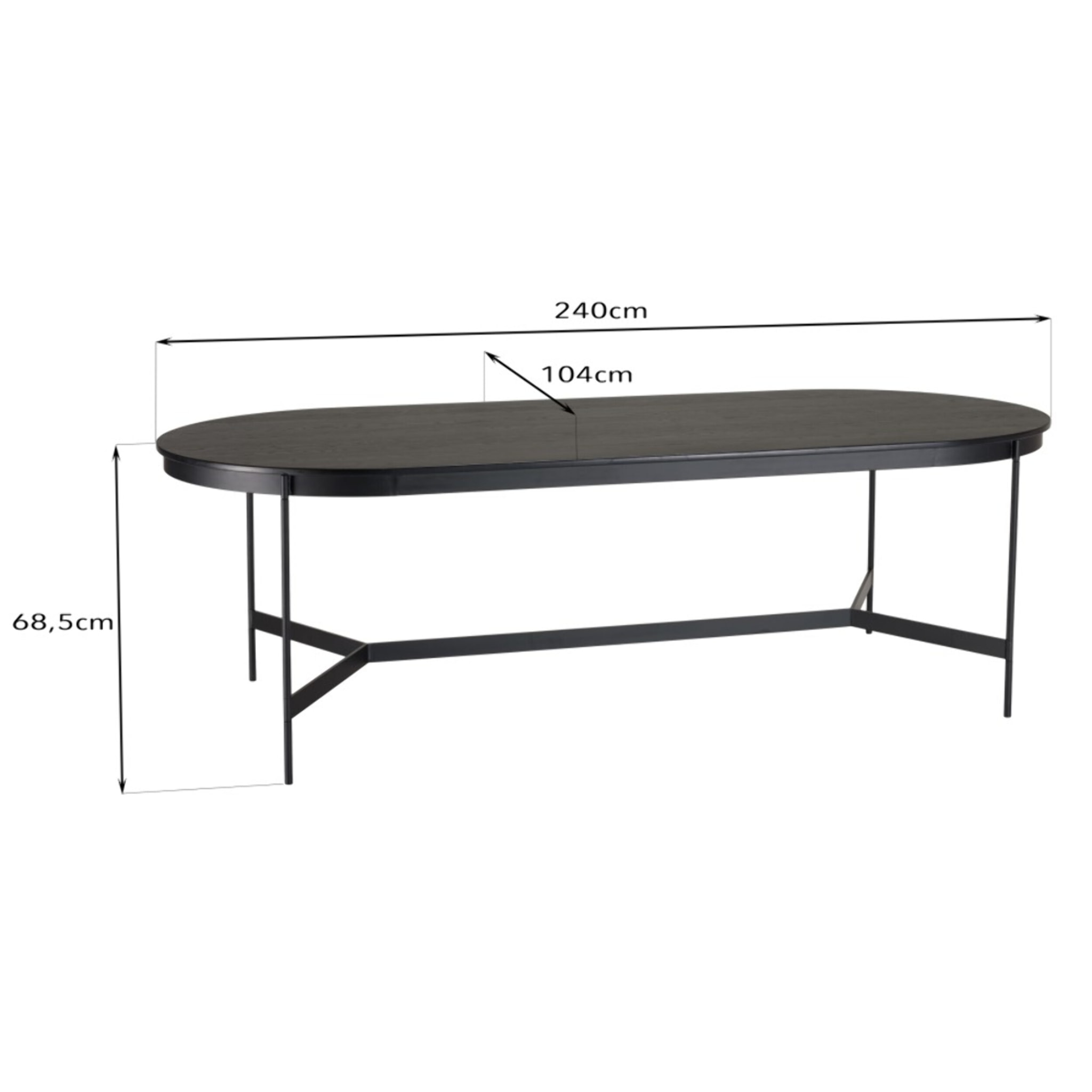 DALY - Table à manger ovale noire 240x104cm piètement métal