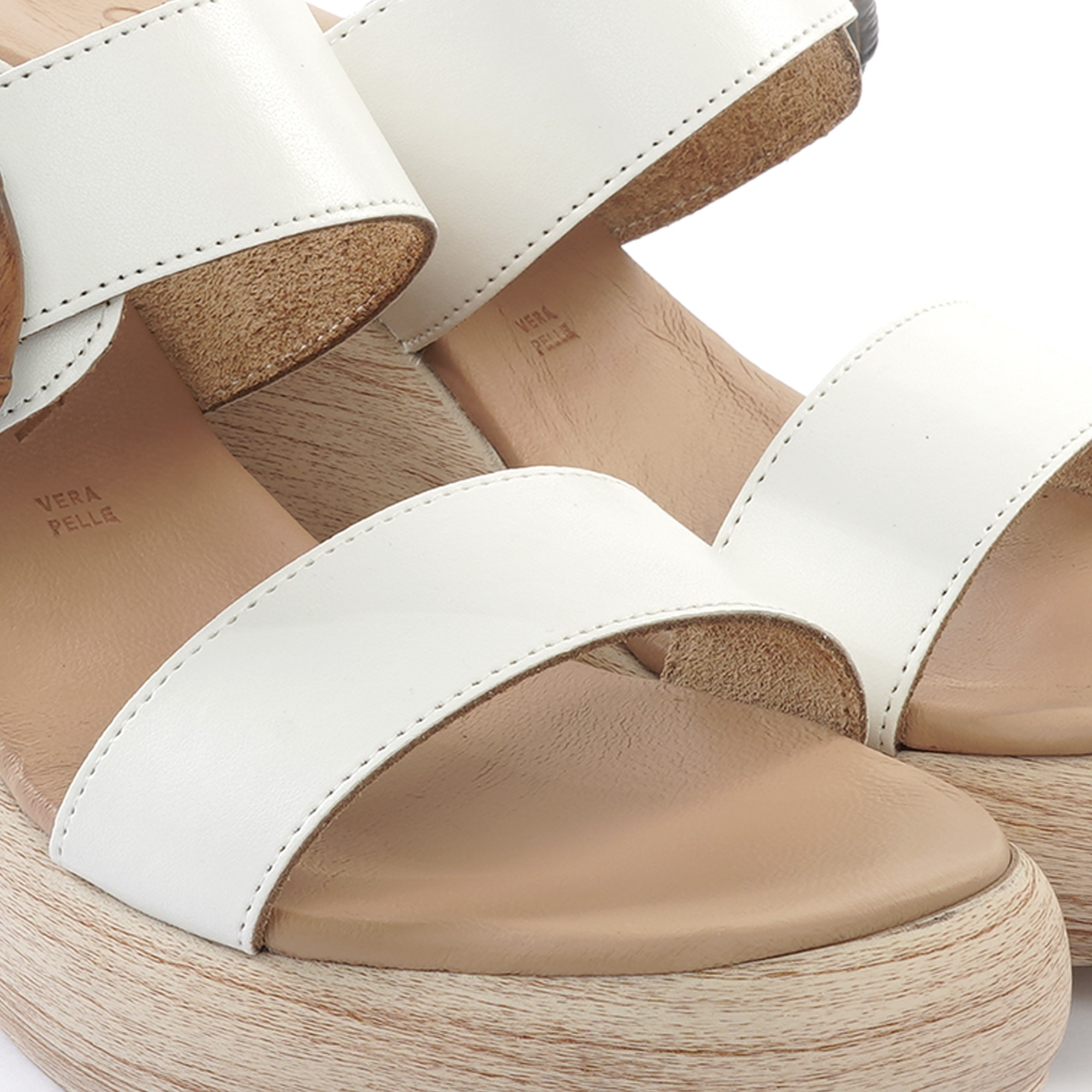 SANDALO ZEPPA DOPPIA FASCIA VERA PELLE BIANCO