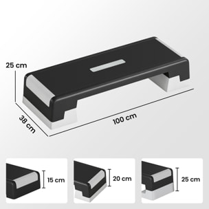 Step de Aeróbic Step para Fitness Stepper Antideslizante con Altura Ajustable de 15/20/25 cm Base Robusta Carga 250 kg para Entrenamiento en Casa Gimnasio Hombres y Mujeres Negro