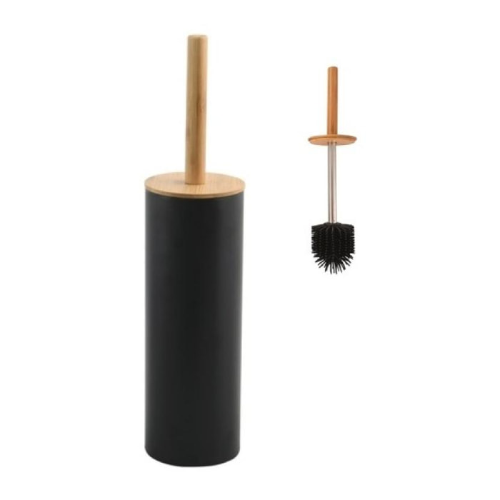 Brosse wc avec support Acier & Bambou ADONIS Gris Noir mat - Poils résistants en silicone Spirella