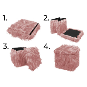 Pouf Poggiapiedi Contenitore Quadrato Ecopelliccia Yeti Rosa