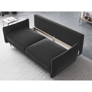 Canapé convertible avec coffre de rangement "Vermont" 3 places en velours gris foncé