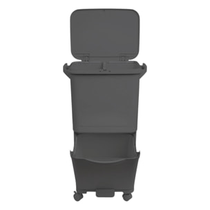 Papelera de reciclaje de clasificación selectiva con pedal, rudas y asa de doble compartimentos color negro antracita de 38l (24l + 14l)