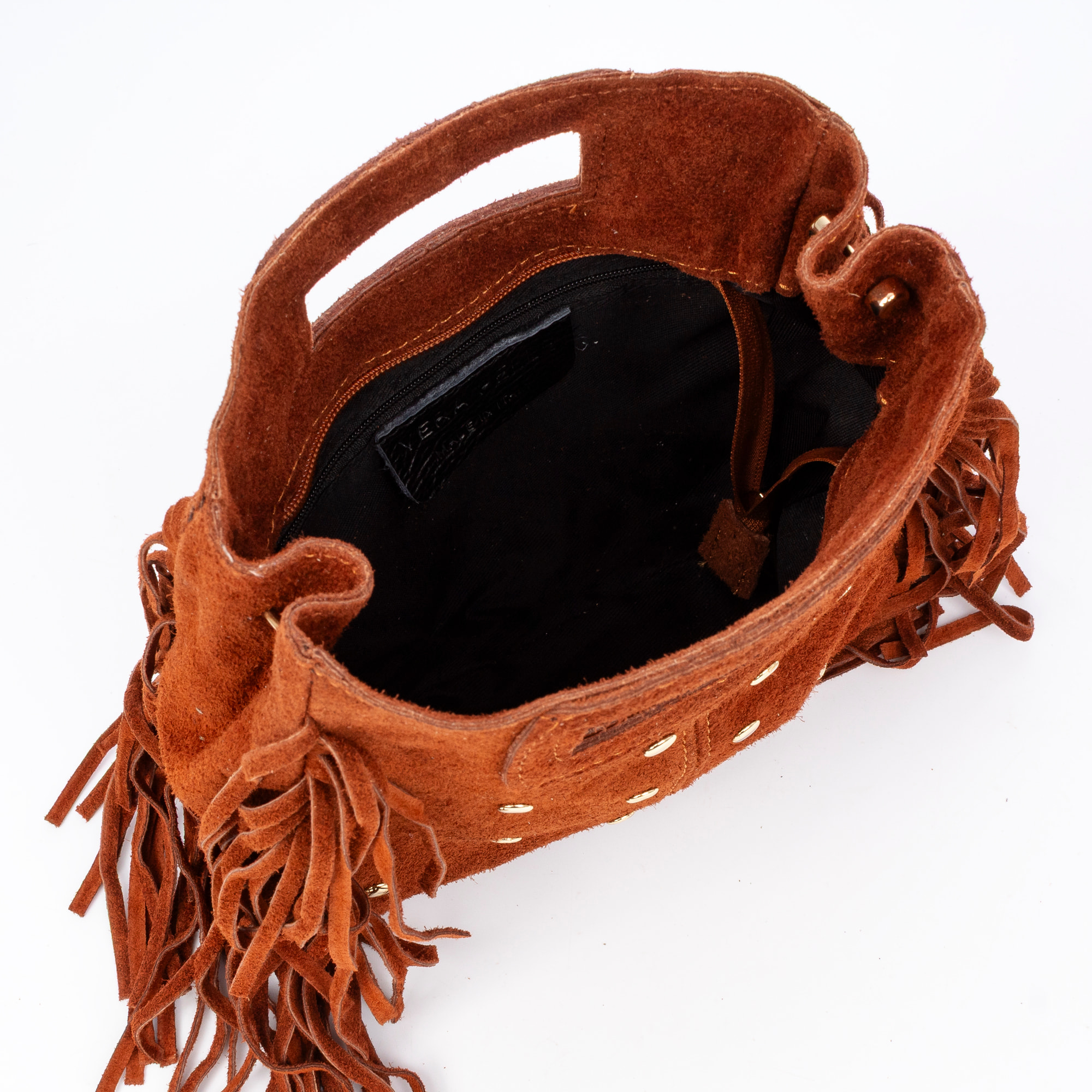 Barbata bolso bandolera mujer. Piel auténtica Gamuza con tachuelas decorativas.