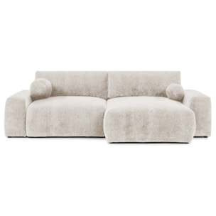 Constance - Canapé d'angle réversible 4 places convertible avec coffre en velours relief - Beige