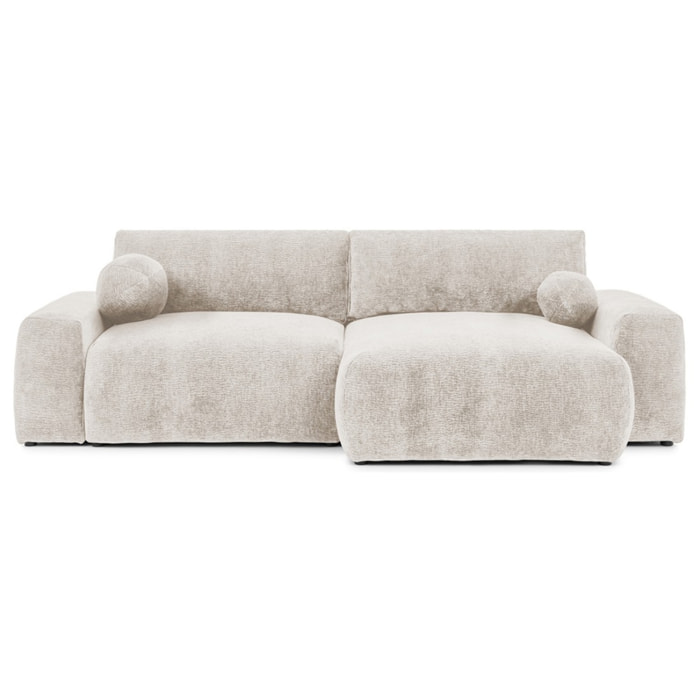 Constance - Canapé d'angle réversible 4 places convertible avec coffre en velours relief - Beige