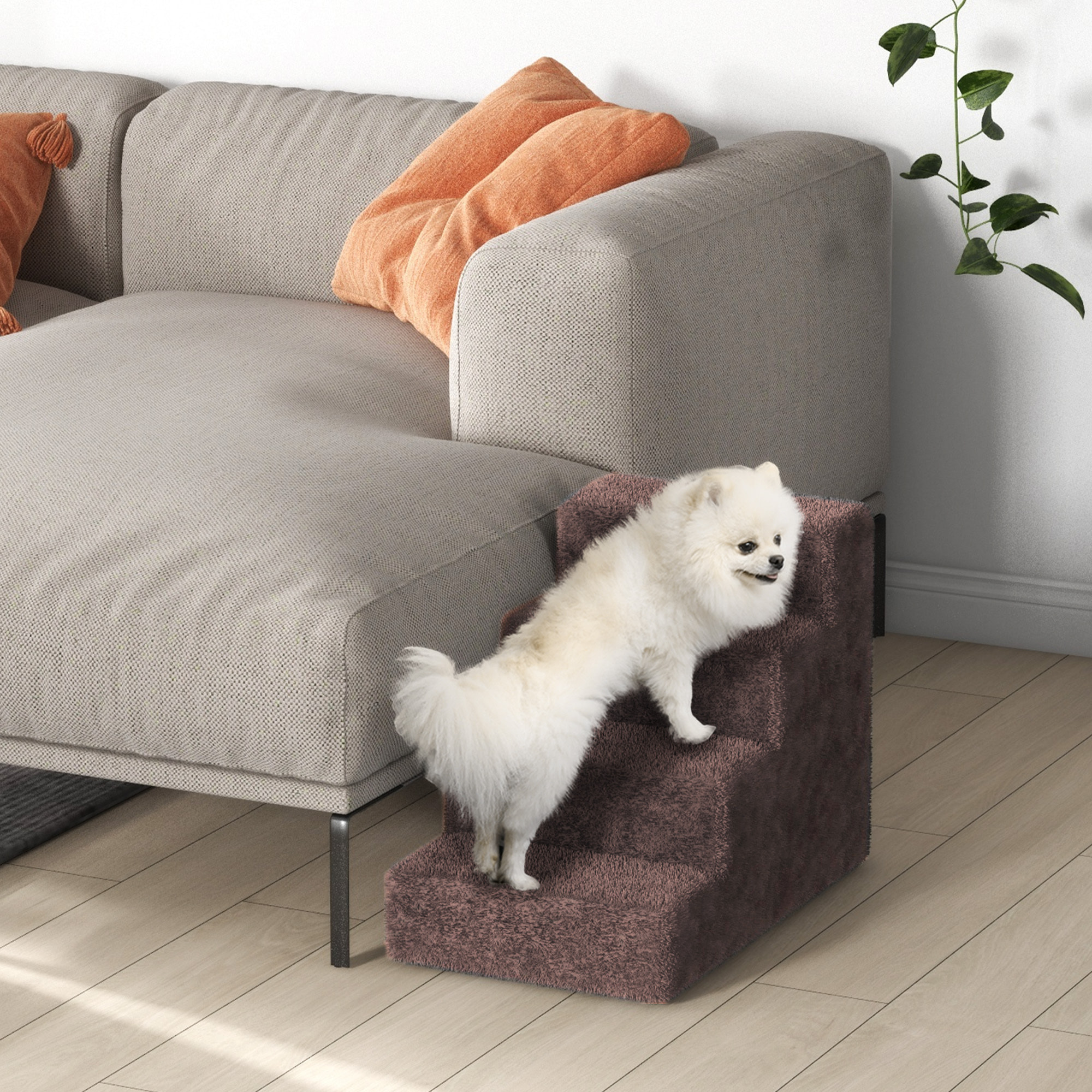 Escalier pour chien 4 marches revêtement flanelle grande douceur marron