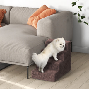 Escalier pour chien 4 marches revêtement flanelle grande douceur marron