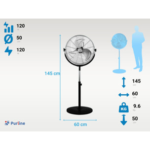 Ventilatore industriale a pavimento 120W con altezza regolabile