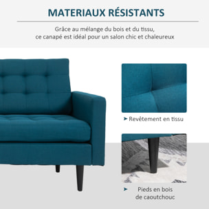 Canapé convertible 2 places design contemporain dossier inclinable indépendamment 3 positions lin bleu canard