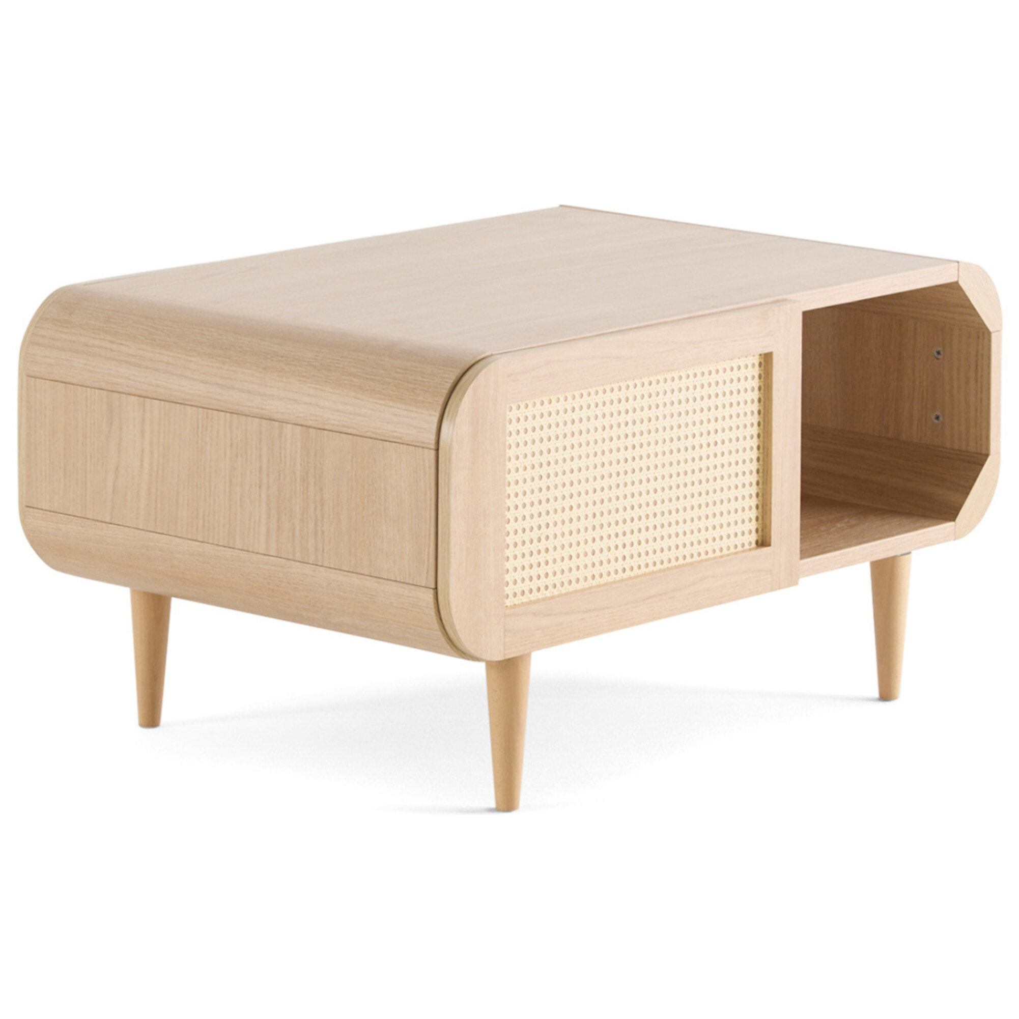 Mathilde - table basse - effet bois et cannage - 1 niche - 100 cm - Bois