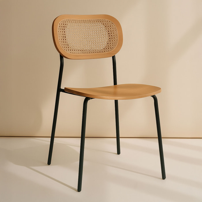 Lot de 2 chaises en bois naturel et pieds en métal noir NOSARA