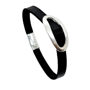 Pulsera cuero Hebilla cierre iman negro y plata