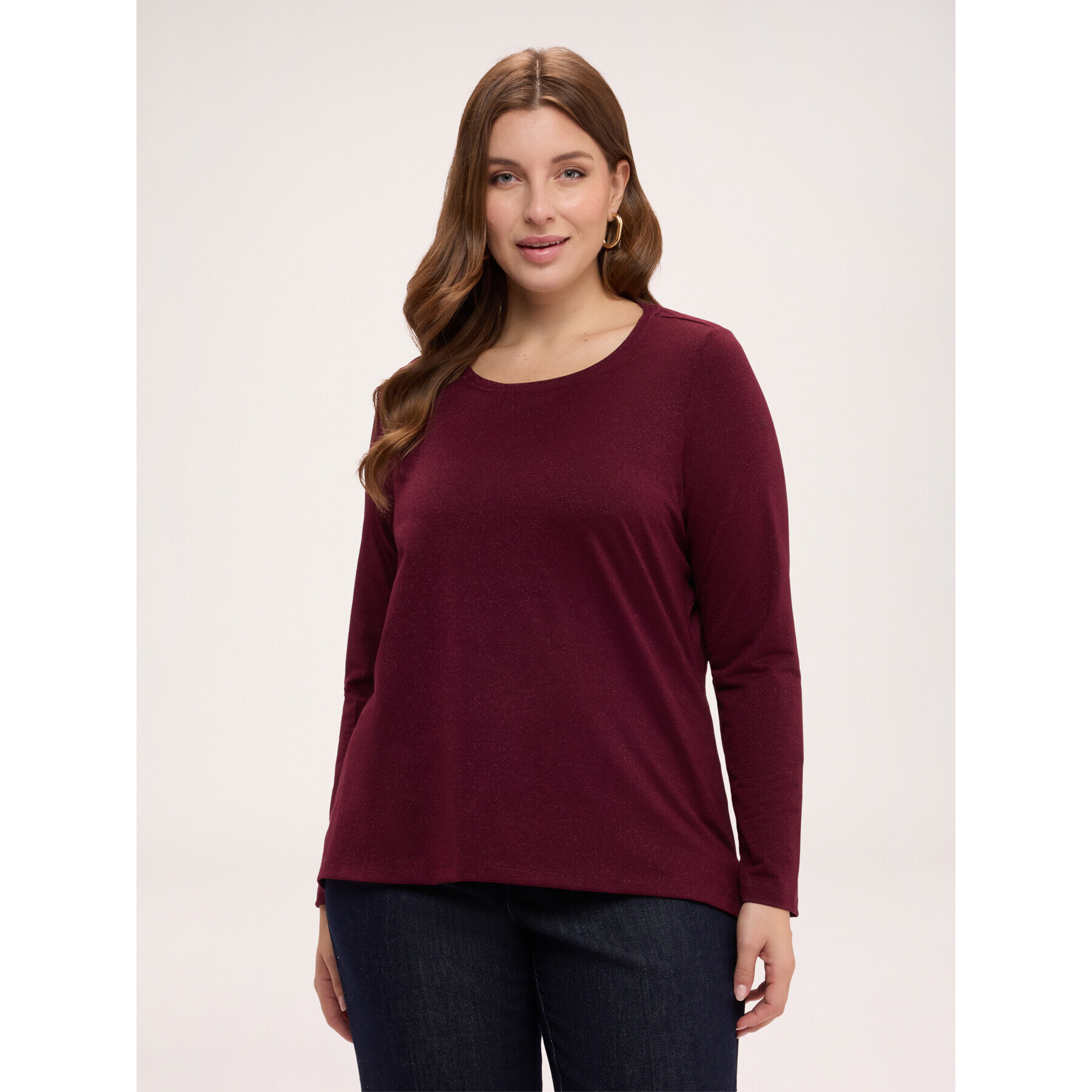 Fiorella Rubino - T-shirt in jersey laminato manica lunga - Bordeaux